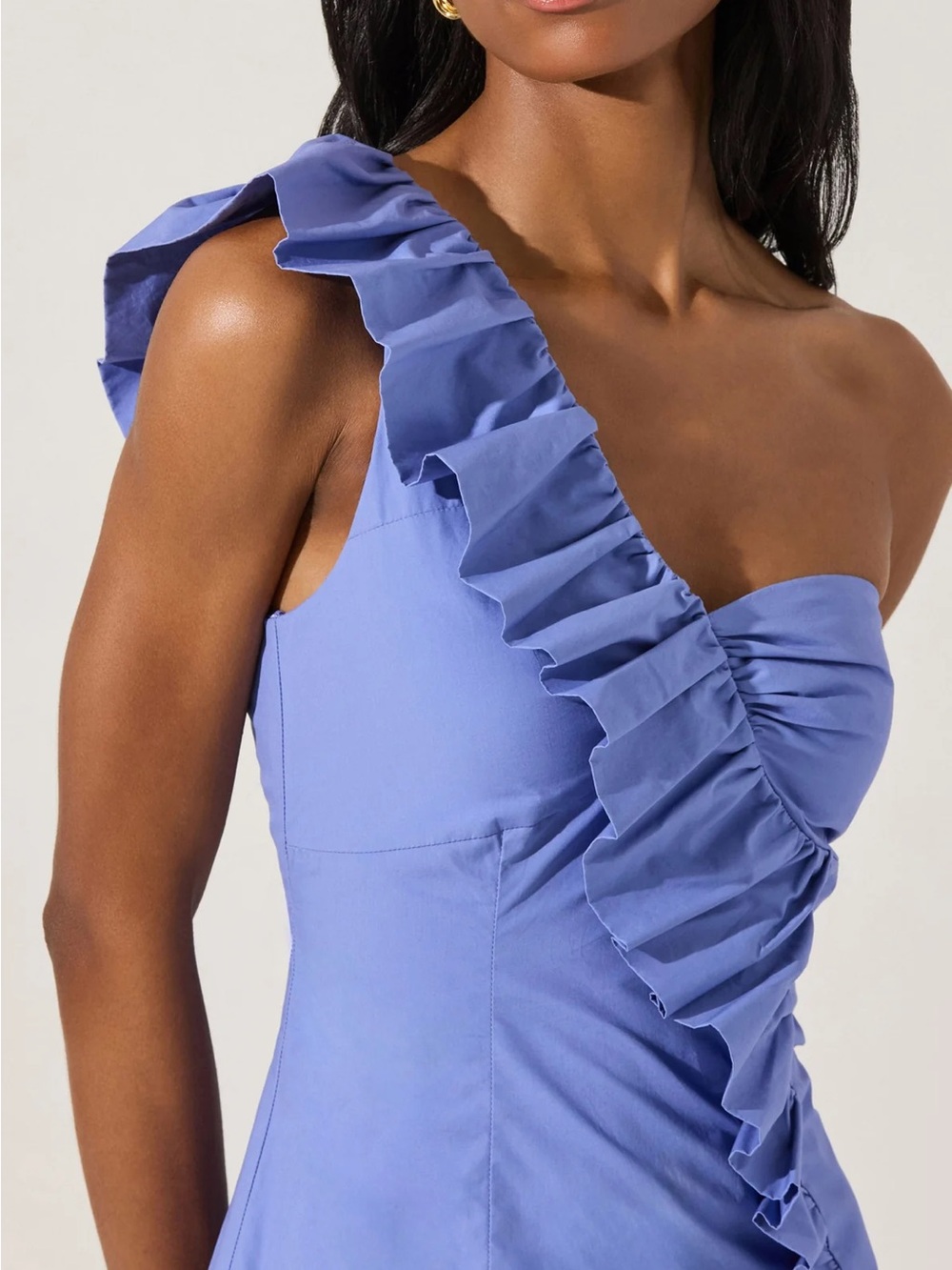 Astr One-Shoulder Ruffle Mini Dress in Periwinkle Blue - Picture 2 of 7